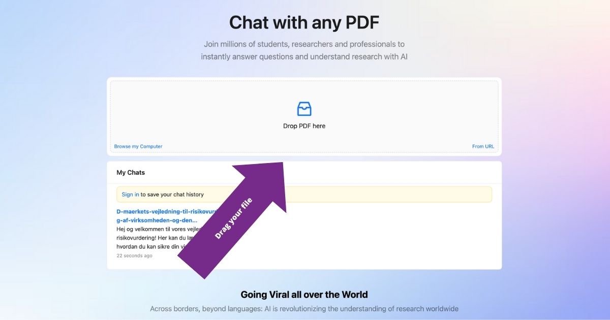 How to use ChatPDF, drag your file.