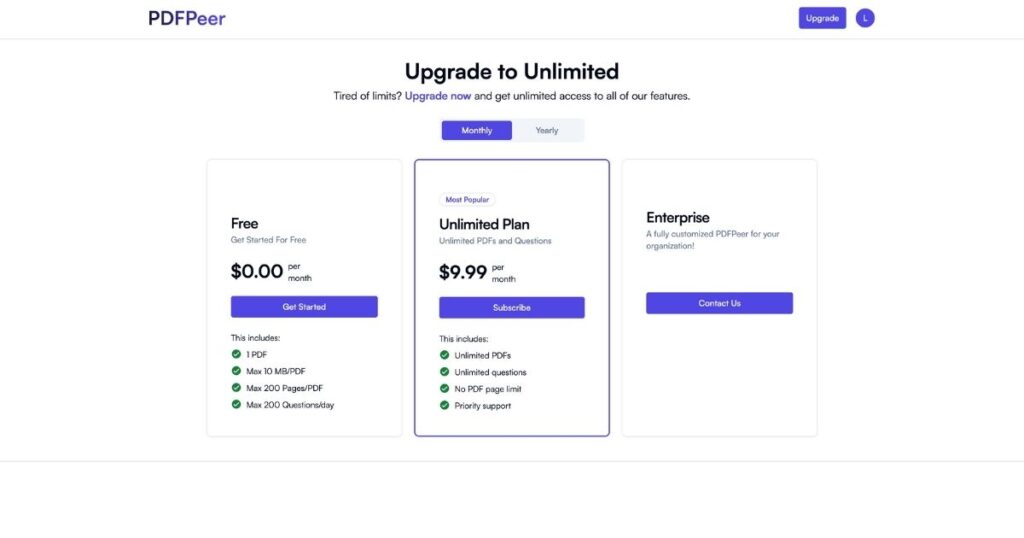 PDFPeer pricing. Including a freemium plan