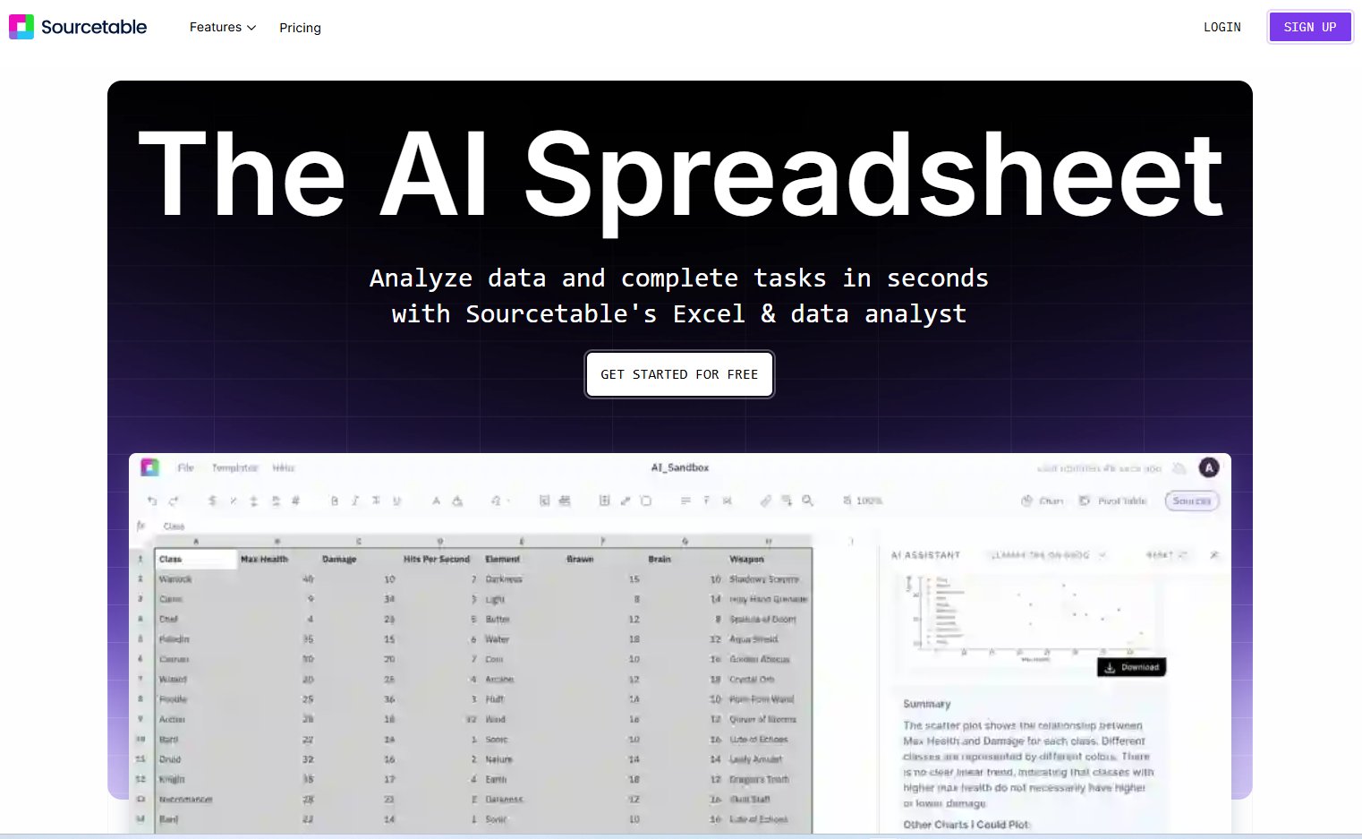 Sourcetable AI (Best for Real-Time Data Auto-Filling)