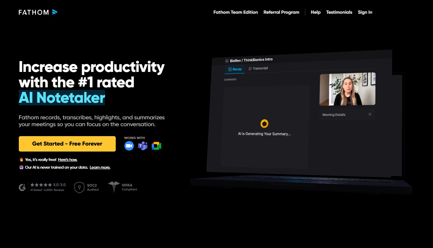 Fathom (Best for Sales & Customer Calls)