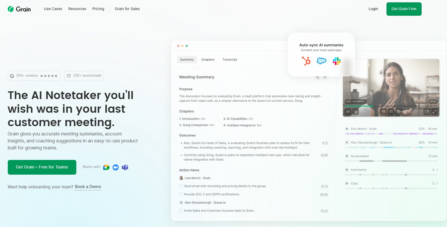 Grain (Best AI for Interview, meeting, & Research Notes)