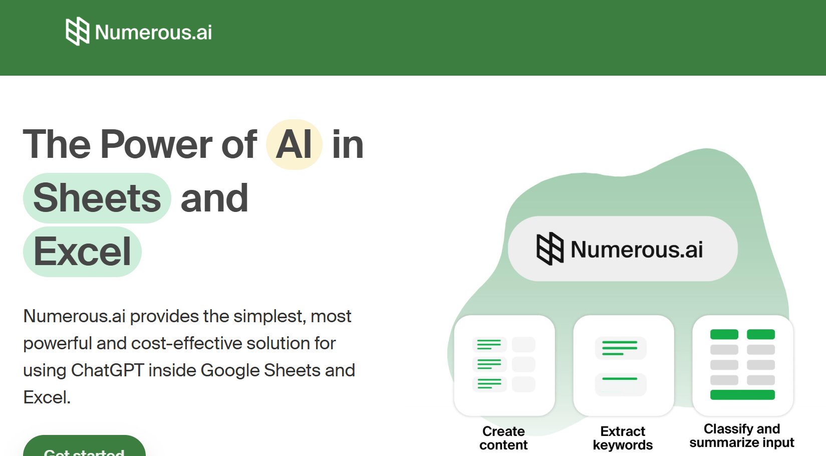 Numerous.ai: best ai tools for google sheet and excel automation