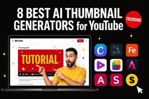 Featured image showing best AI tools for YouTube thumbnail generation including Canva, Midjourney, Adobe Firefly, Ideogram, and more with bold text and clickbait design.