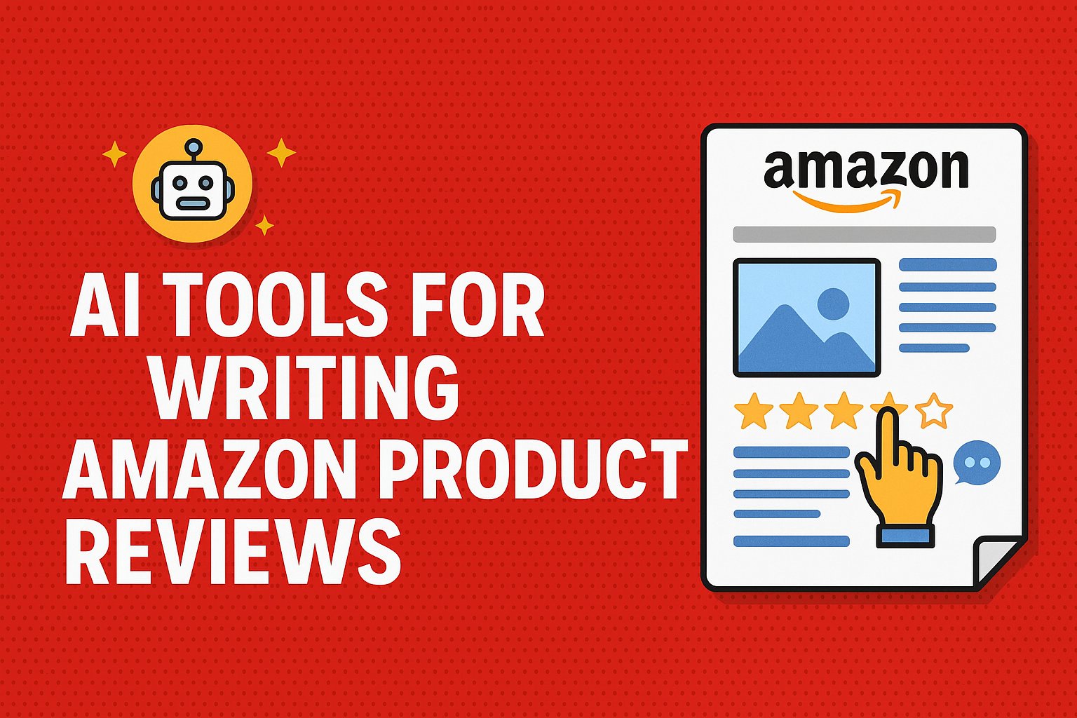 A digital graphic showing top AI tools for writing Amazon product reviews, including laptops, product listings, and AI icons